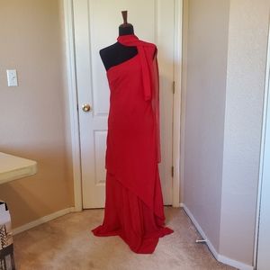 Vintage Cody red one shoulder embellished formal floor length gown xl